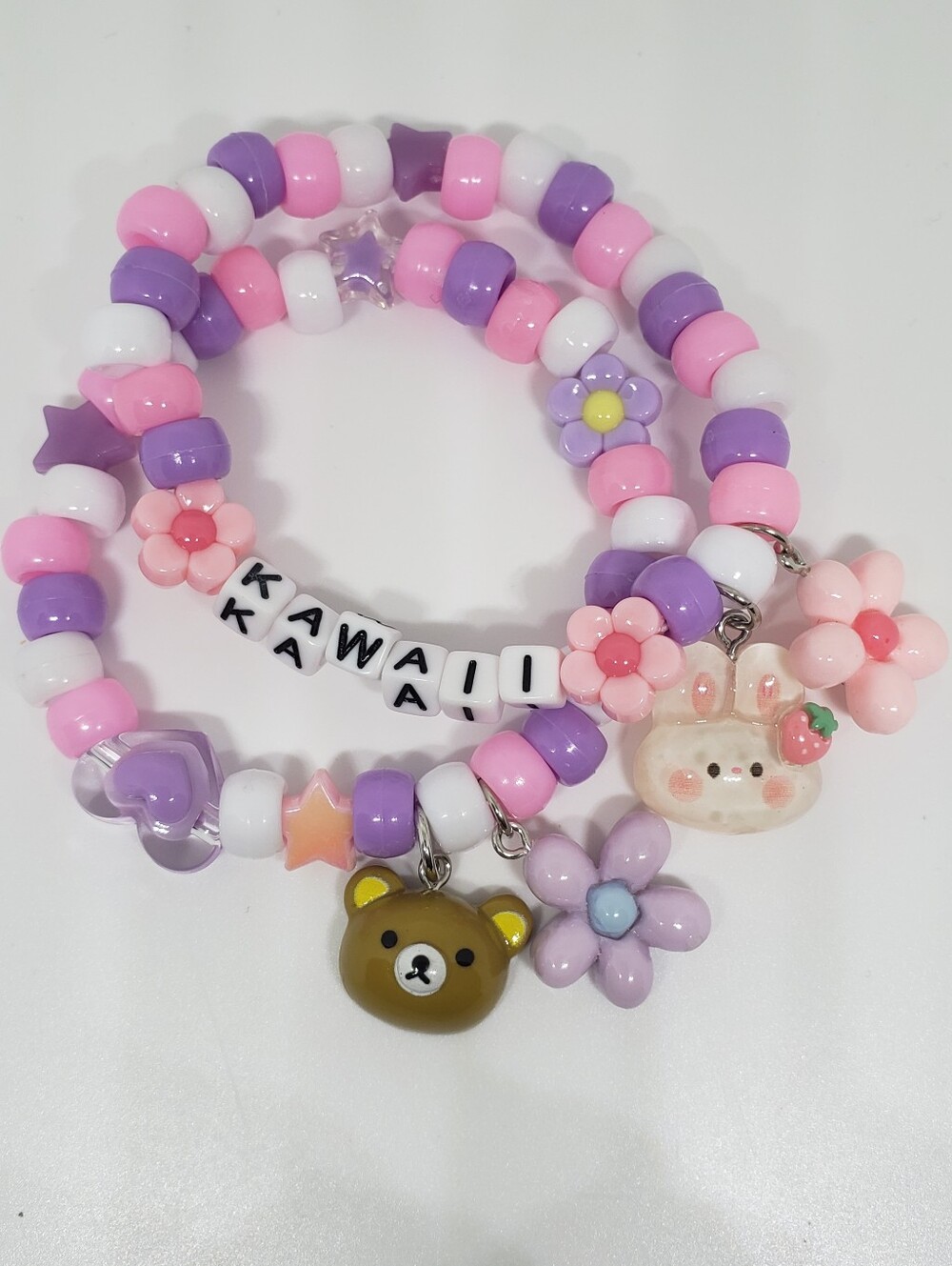 Handmade Pink Purple White Kawaii Stackable Kandi Bracelets
